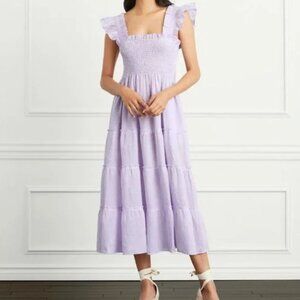 Hill House The Ellie Nap Dress Linen Lilac Stripe Size Small